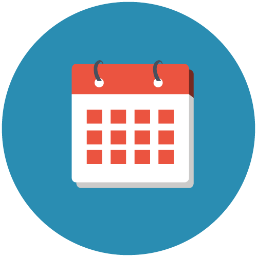 Color icon of a red and white calendar on a blue background to represent that your dentist in Seattle offers flexible appointments