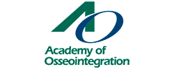 The logo for the Academy of Osseointegration to show that this dentist in Seattle in a member of this organization